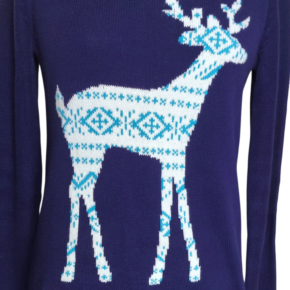 Old Navy Navy Blue Sweater with White & Light Blue Reindeer